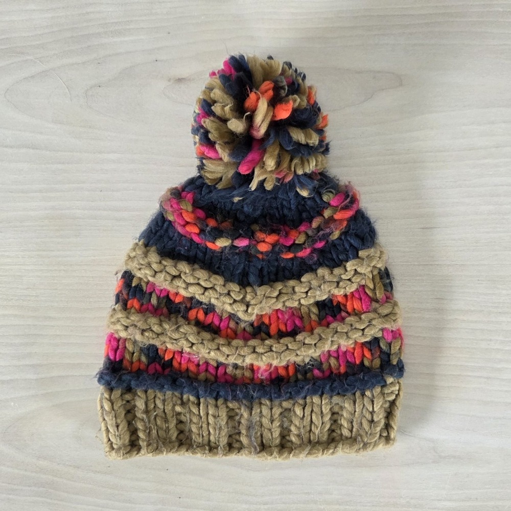 The North Face Nanny Knit Beanie Pom Pom Winter Hat Chunky Multi Color OS - Picture 2 of 8